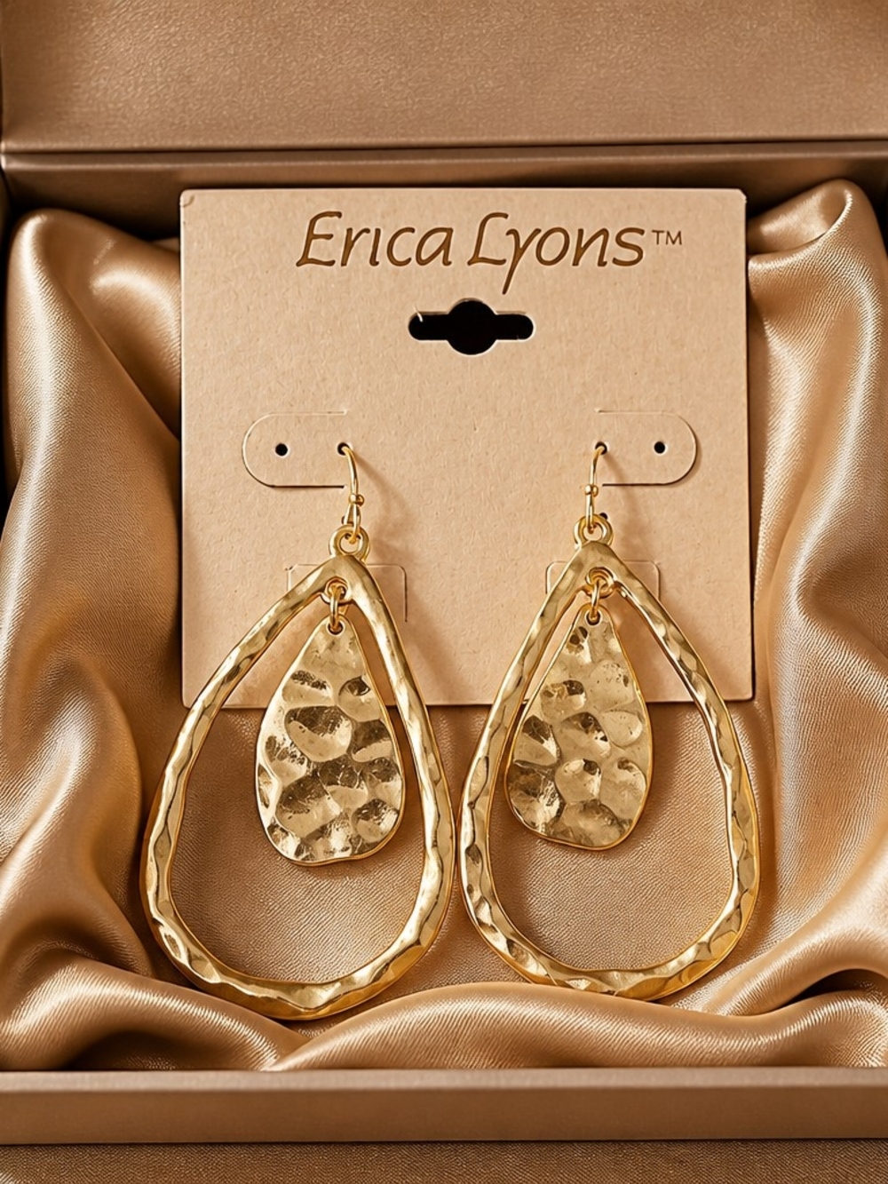 Erica Lyons Hammered Gold Teardrop Dangle Earrings